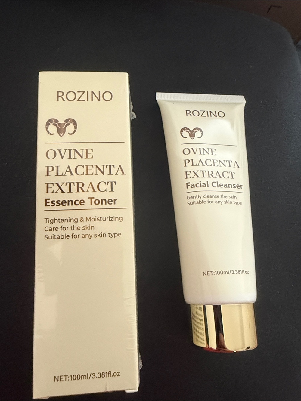 Rozino Skincare Set: Ovine Placenta Facial Cleanser + Essence Toner (2-Pack)